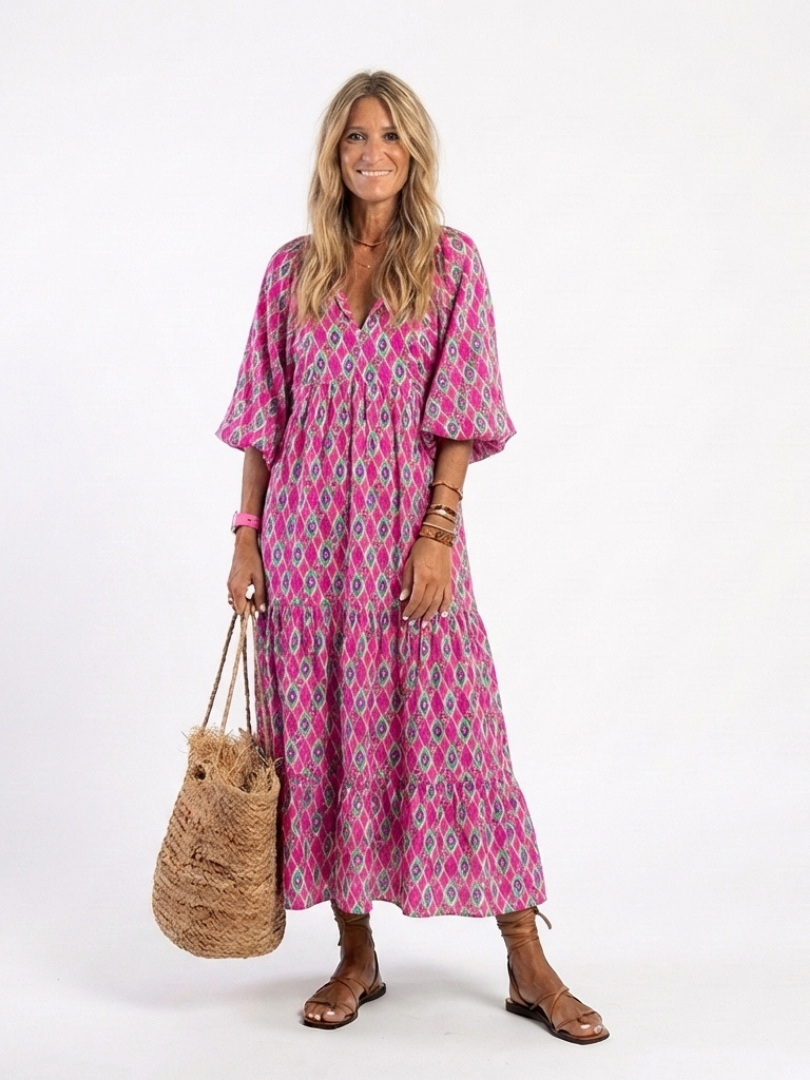 Wenda | V-Neck Three-Quarter Sleeve Marled Midi Dress
