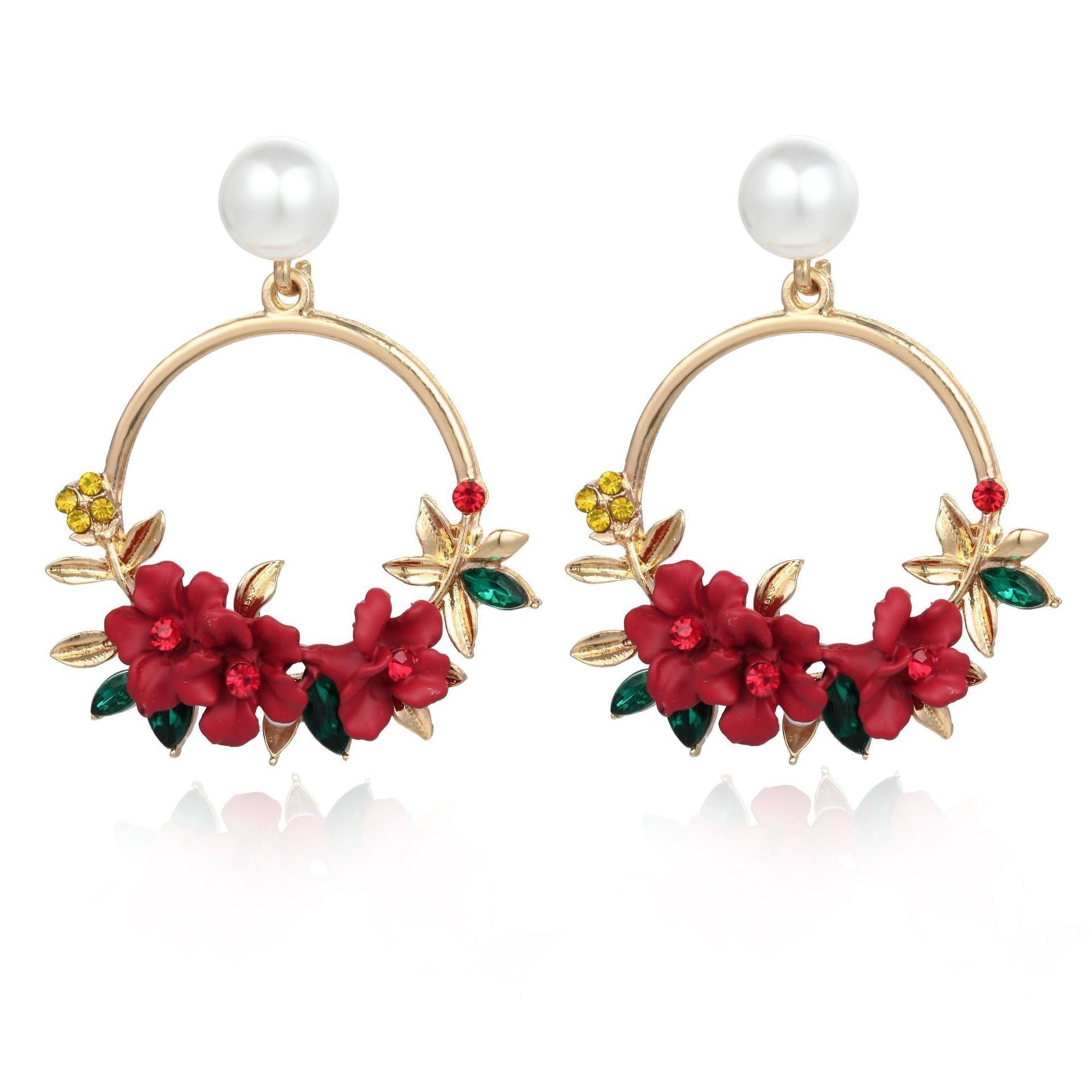 Una | Gold Flower Pearl Drop Earrings