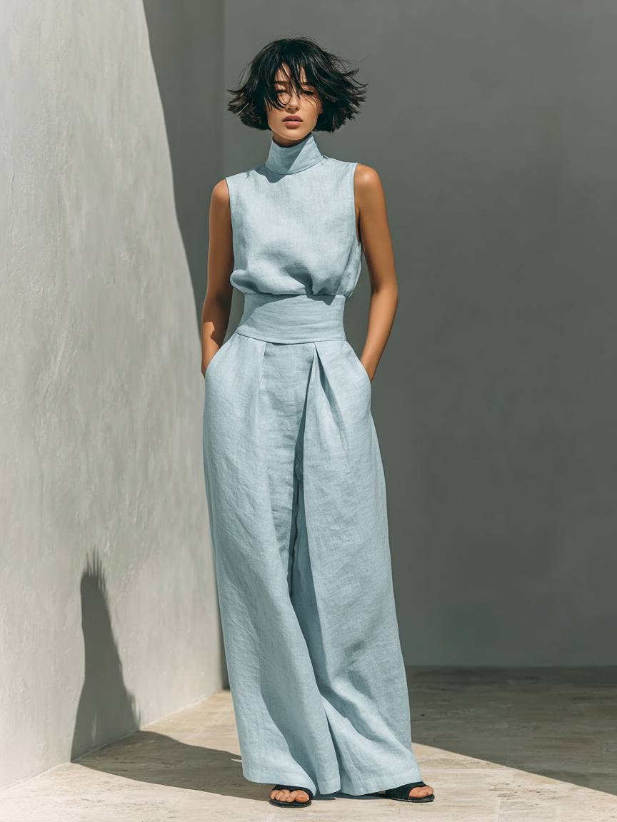 Aviana | Minimalist Wide-Leg Linen Set