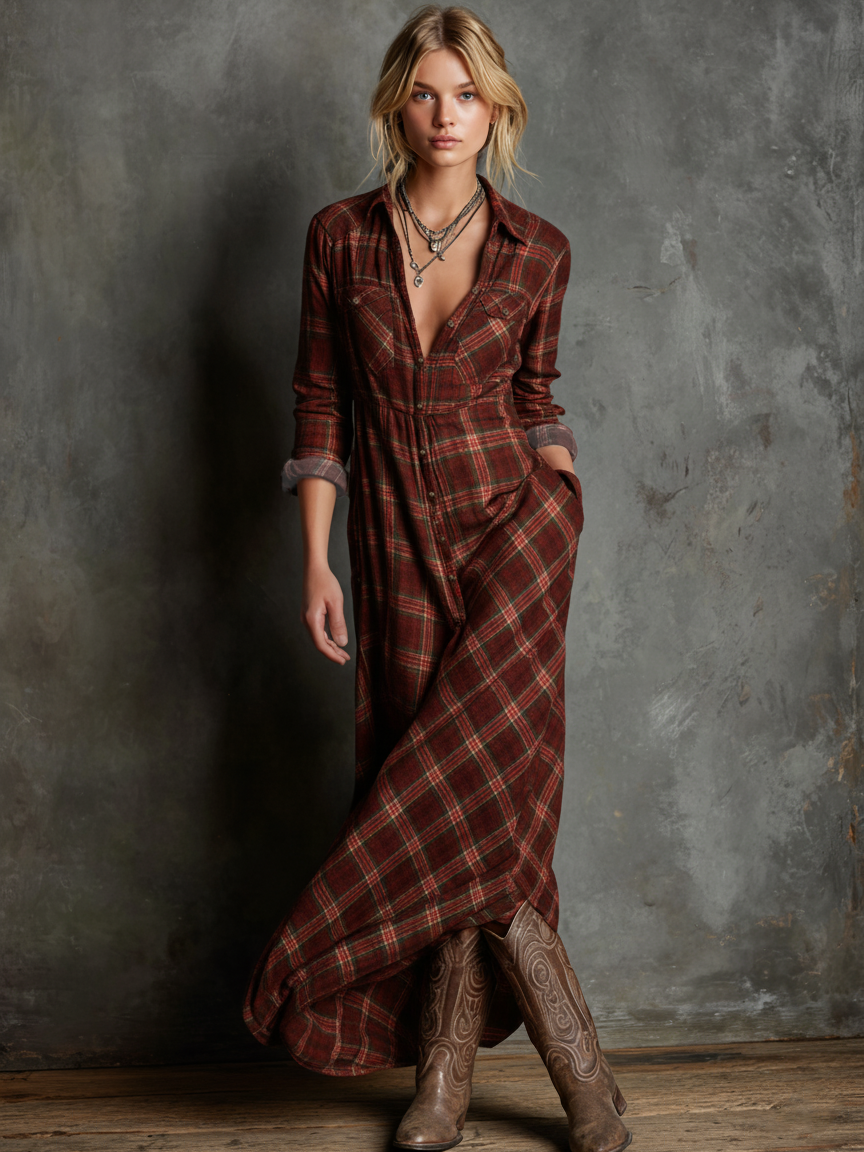 Dela | Green Plaid Maxi Dress