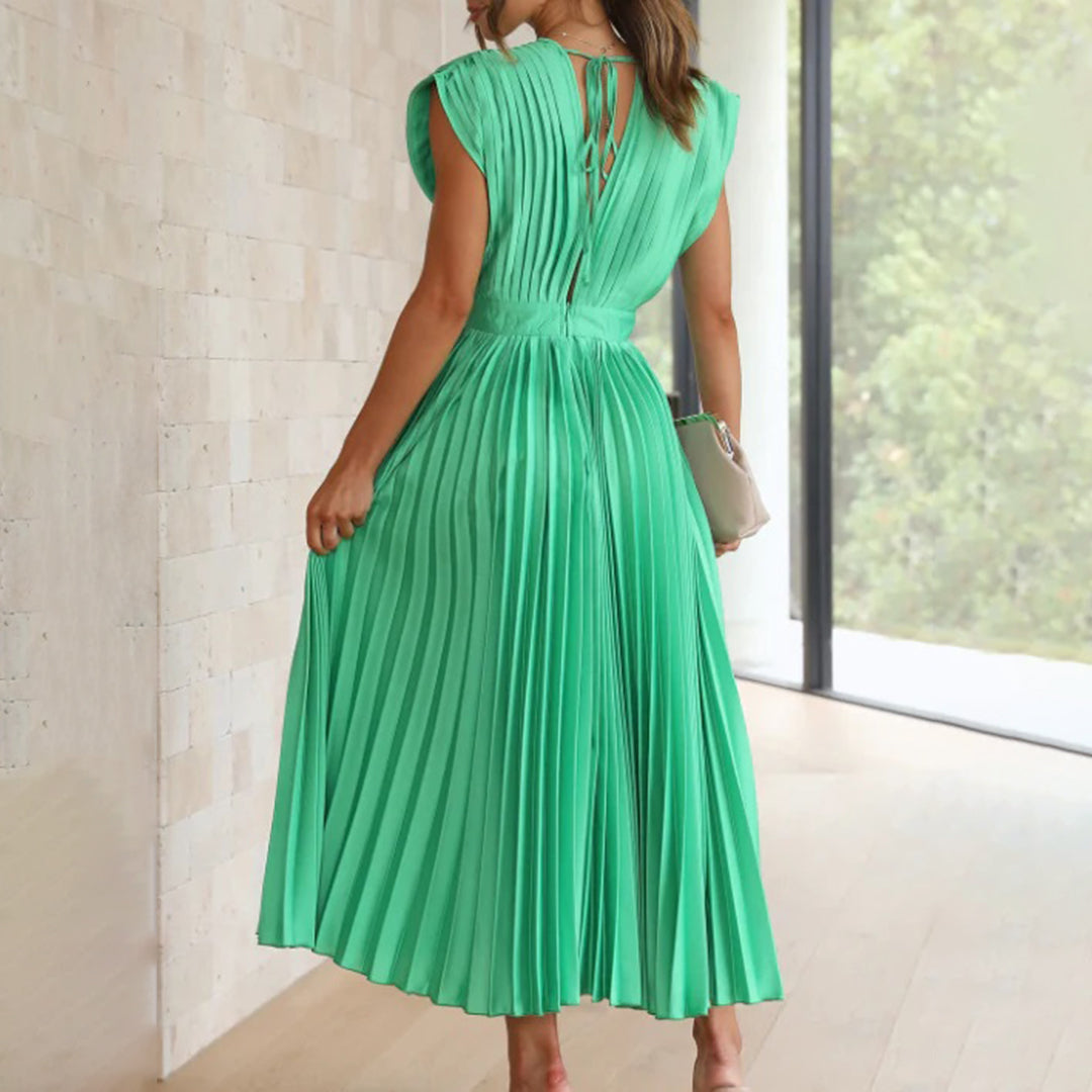 Céleste | Pleated V-Neck Elegant Dress