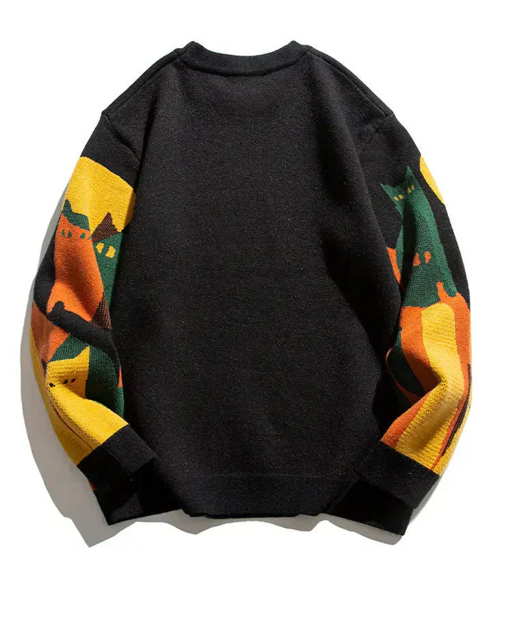 Luna | Artistic Cat Motif Crew Sweater