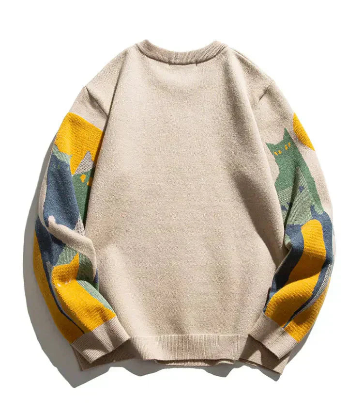 Luna | Artistic Cat Motif Crew Sweater