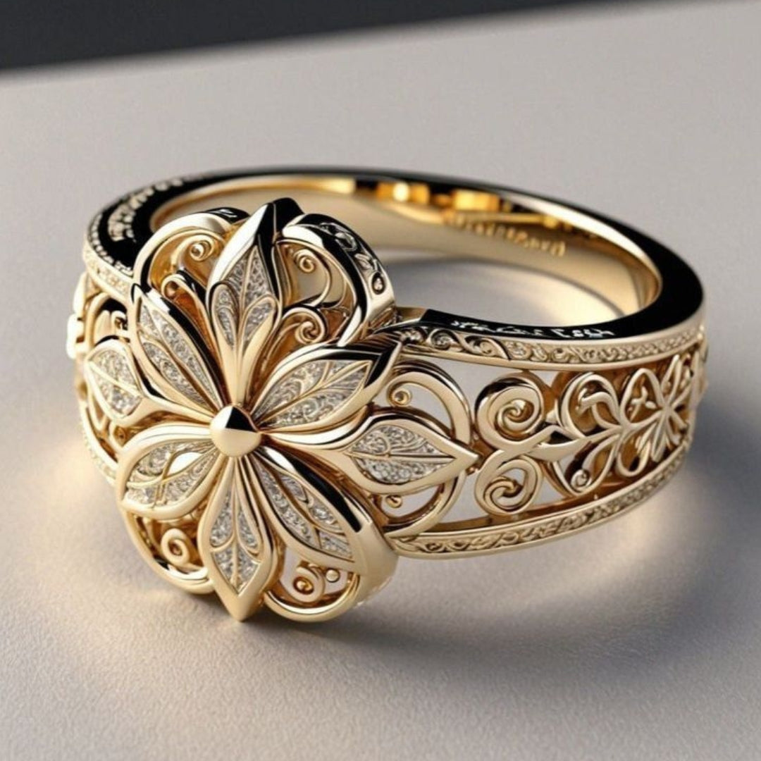 Kaye | Exotic Floral Zirconia Gold Ring