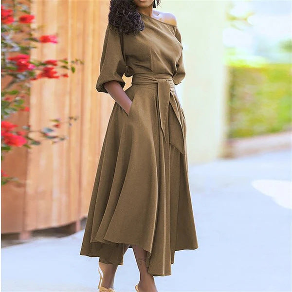 Céleste | Belted Bishop Sleeve A-Line Dress