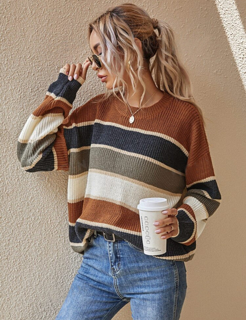 Camille | Striped Long Sleeve Round Neck Sweater