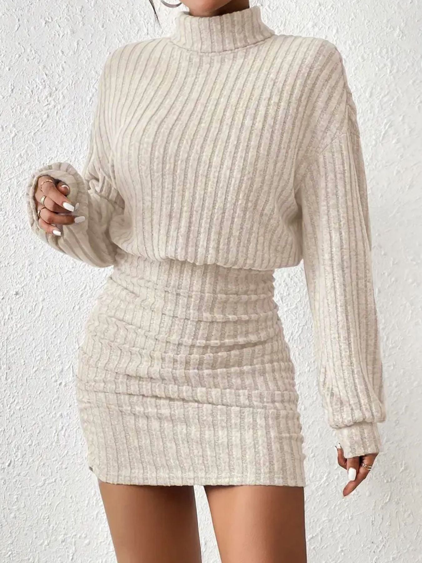 Céleste | Ribbed Turtleneck Midi Dress