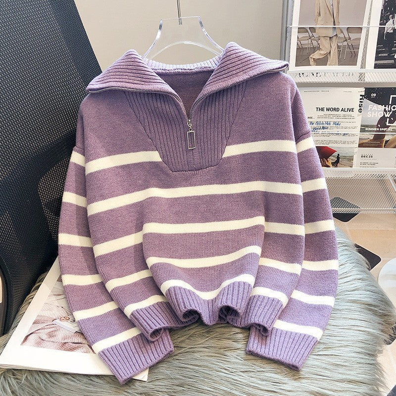 Céleste | Striped Collared Long Sleeve Top