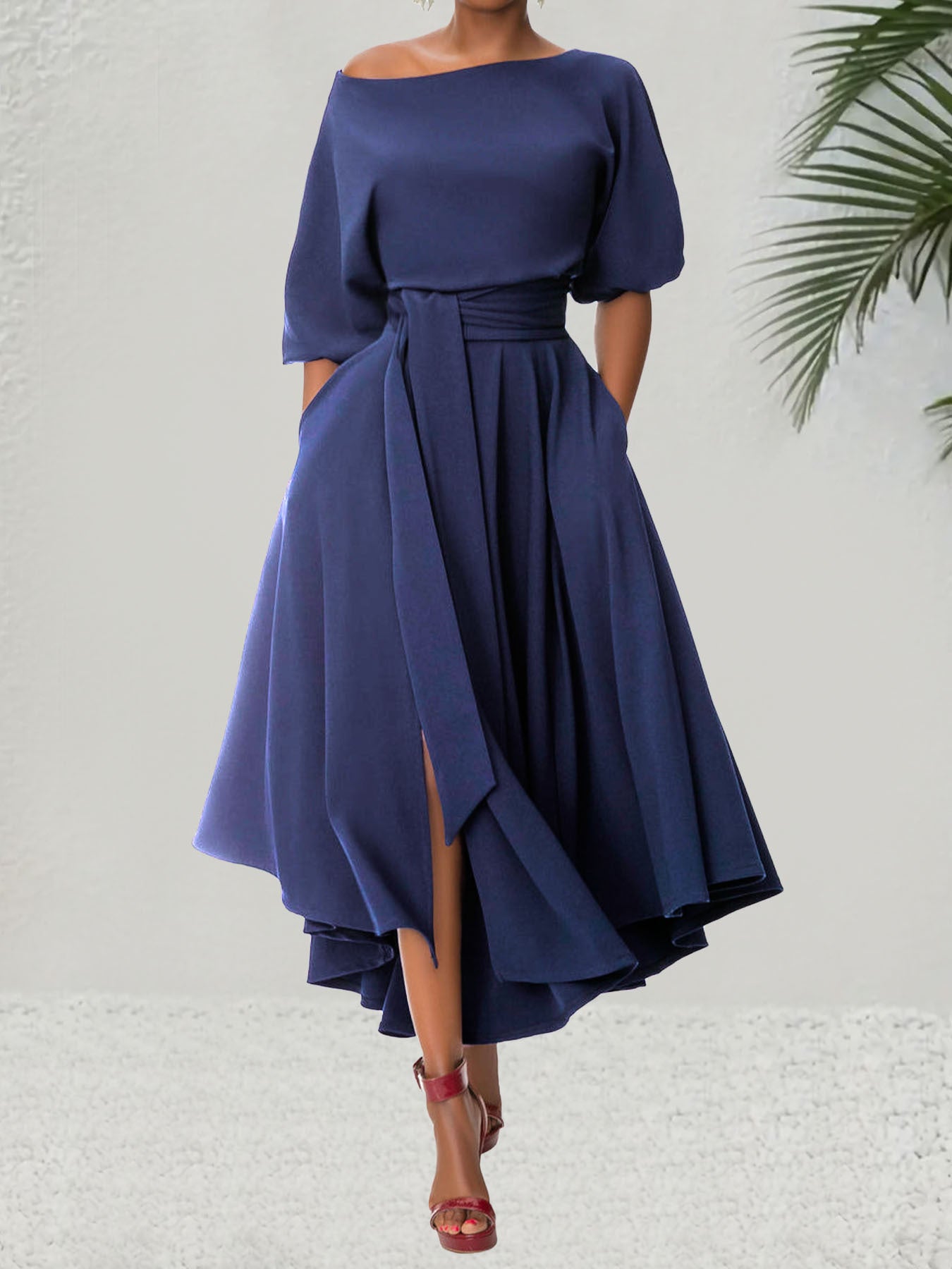 Céleste | Belted Bishop Sleeve A-Line Dress