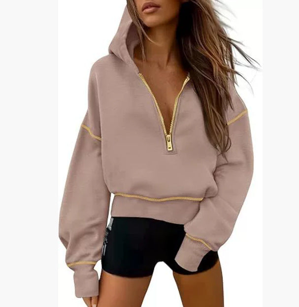 Céleste | Cropped Zip Hoodie with Stitch Detail
