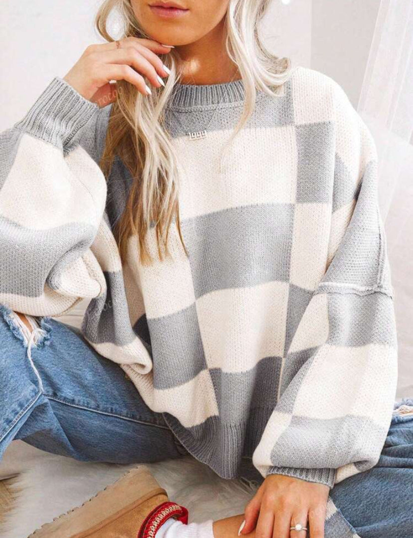 Céleste | Plaid Long Sleeve Relaxed Sweater
