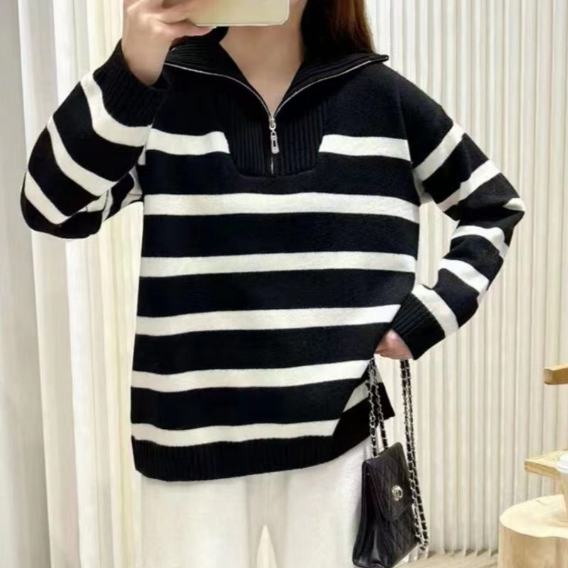 Céleste | Striped Collared Long Sleeve Top