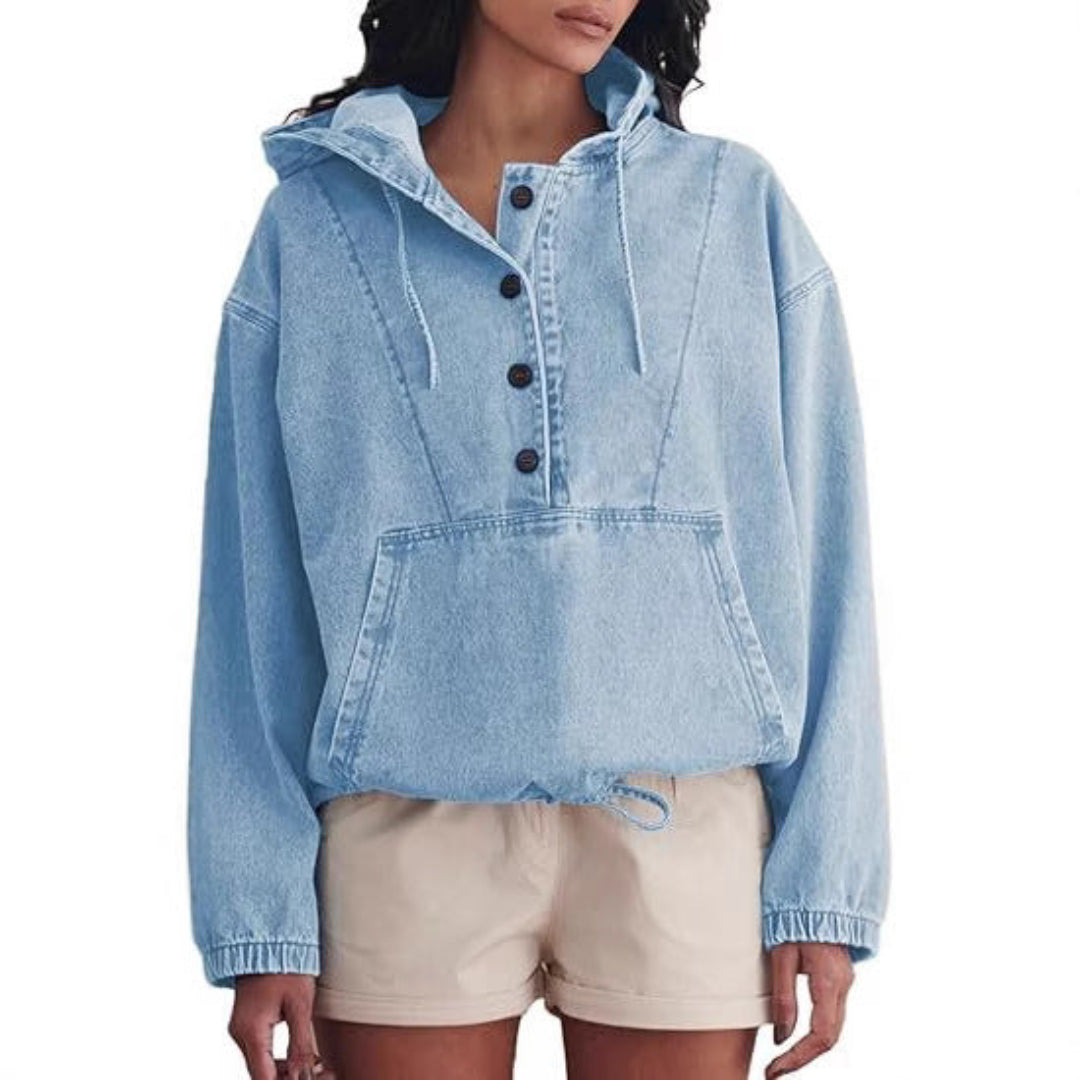 Vivienne | Lightweight Hooded Button Pullover