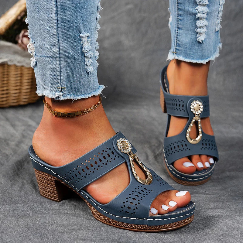 Virginia | Embellished Orthopedic Block-Heel Sandals