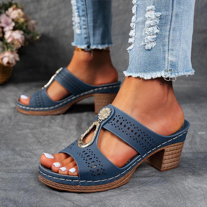Virginia | Embellished Orthopedic Block-Heel Sandals