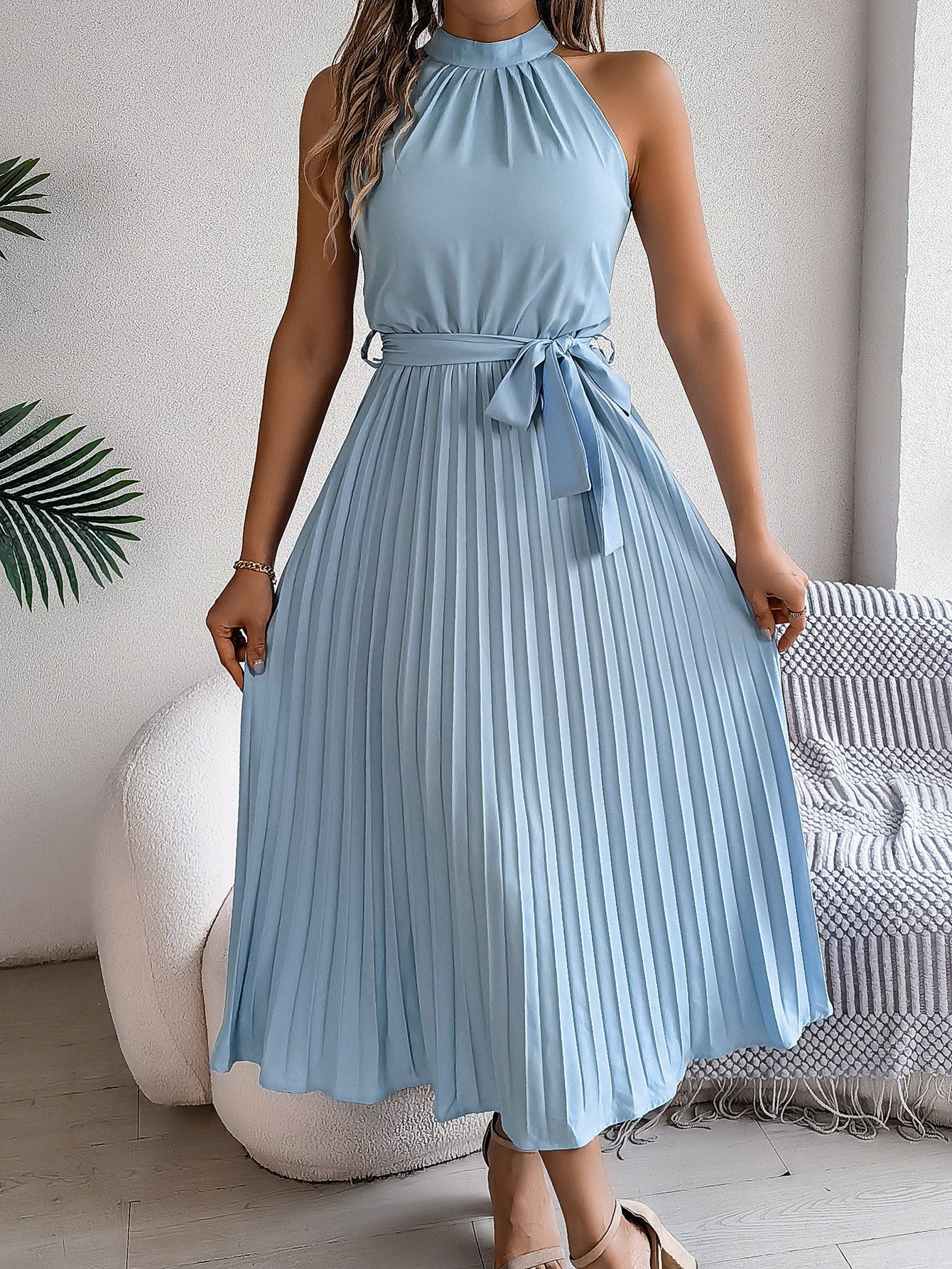 Céleste | Pleated Halter Midi Dress