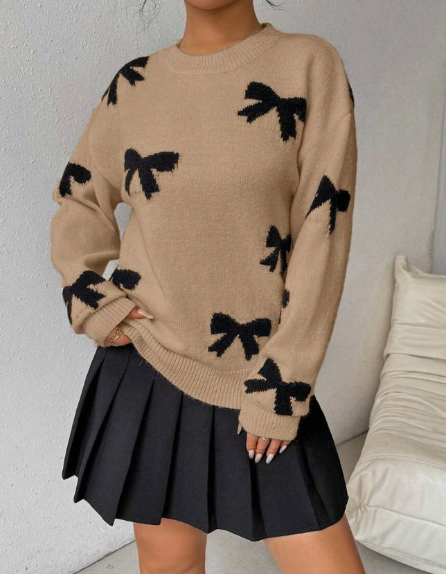 Céleste | Bow Print O-Neck Knit Pullover