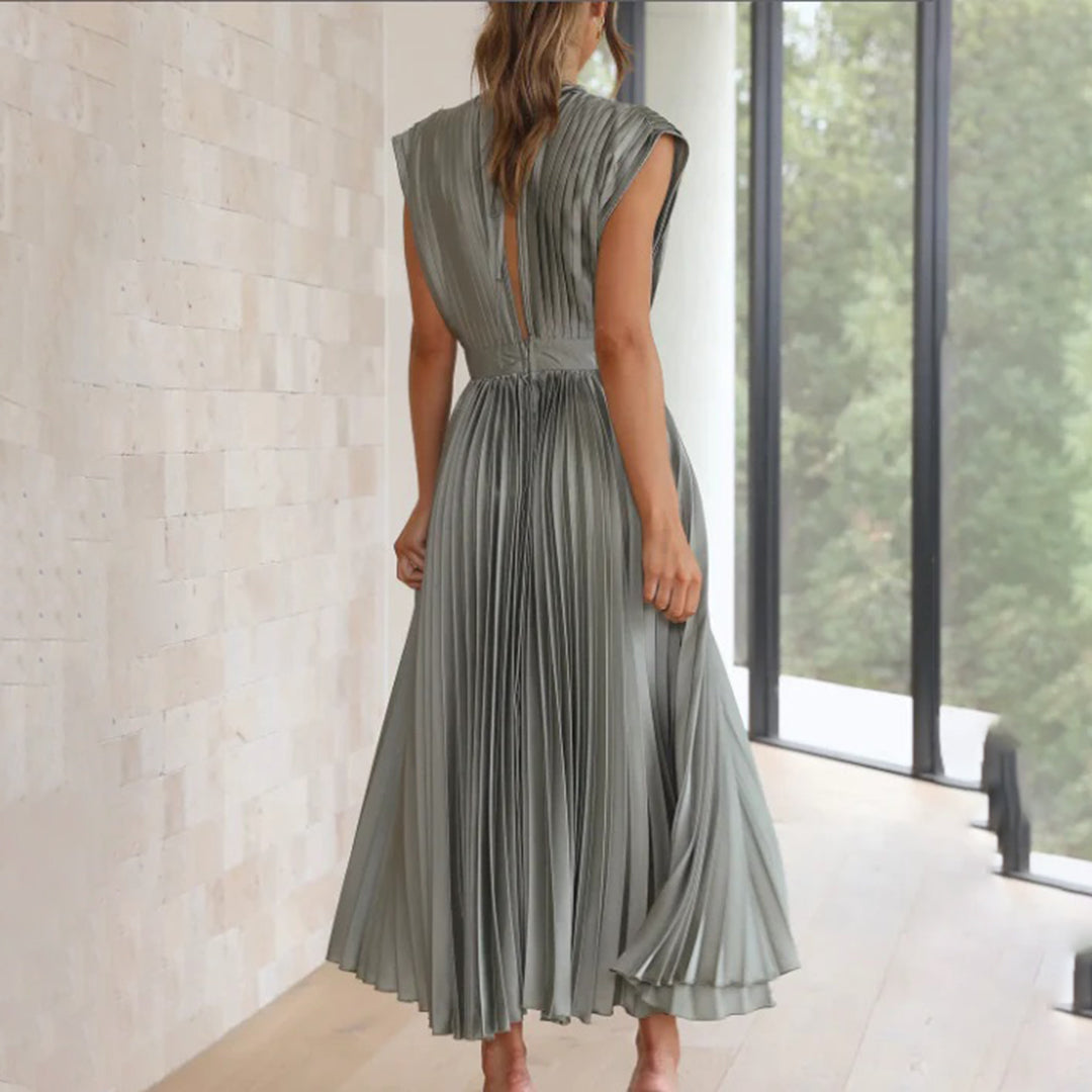 Céleste | Pleated V-Neck Elegant Dress