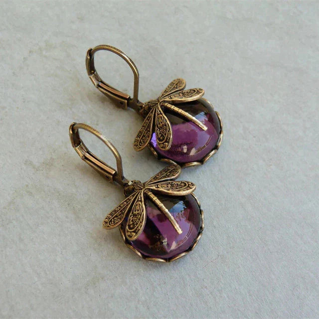 Sage | Spherical Dragonfly Antique Gold Earrings