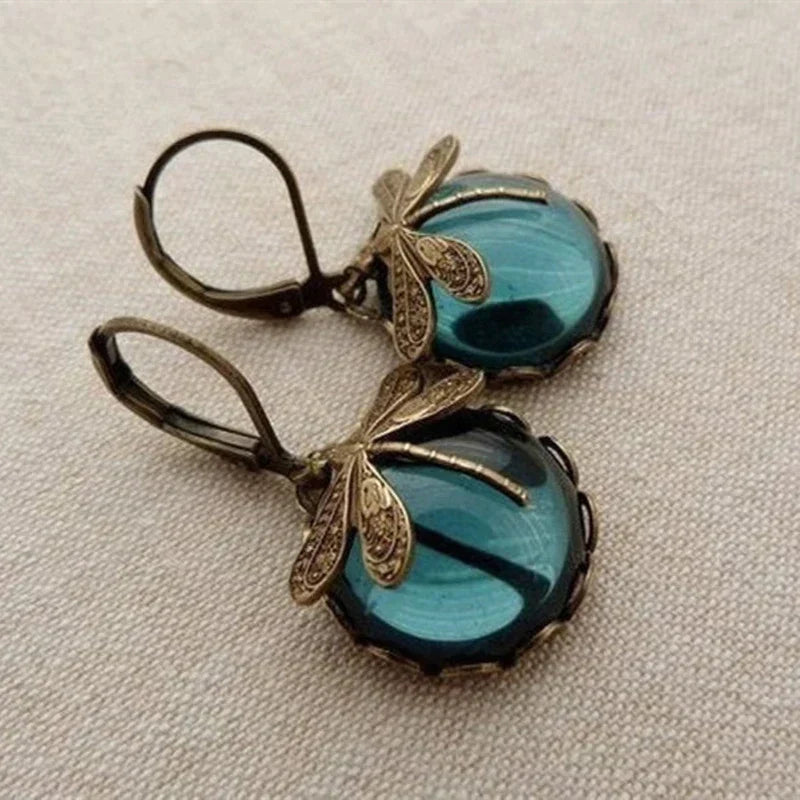 Sage | Spherical Dragonfly Antique Gold Earrings
