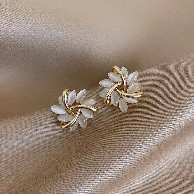 Esther | Gold Leaf White Opal Studs