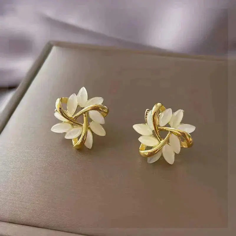 Esther | Gold Leaf White Opal Studs