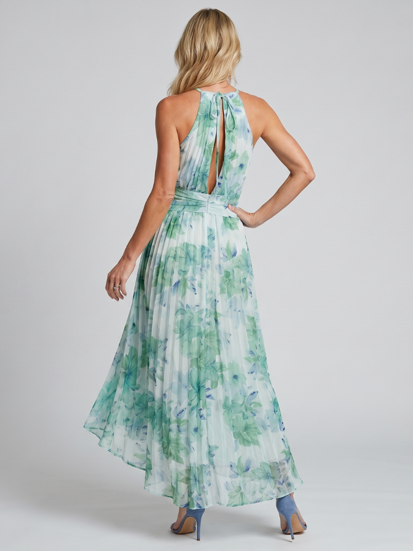 Abby | Pleated Floral Halter Midi Dress