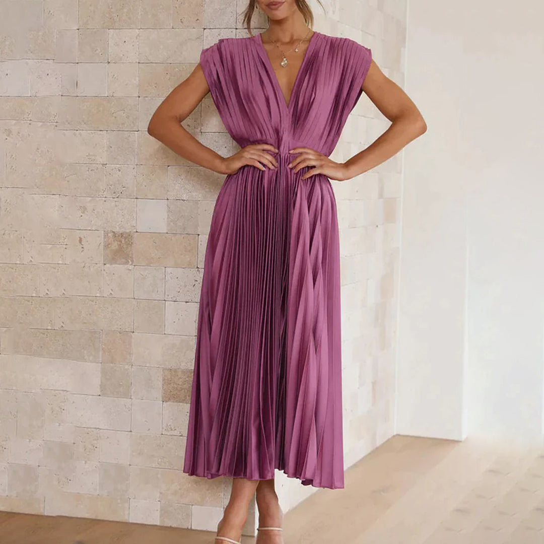Céleste | Pleated V-Neck Elegant Dress