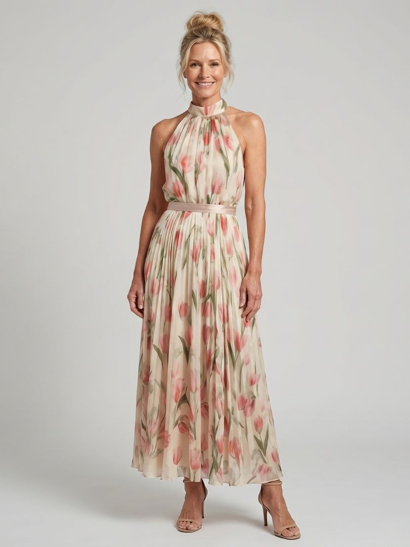 Sabina | Halter Neck Floral Midi Dress