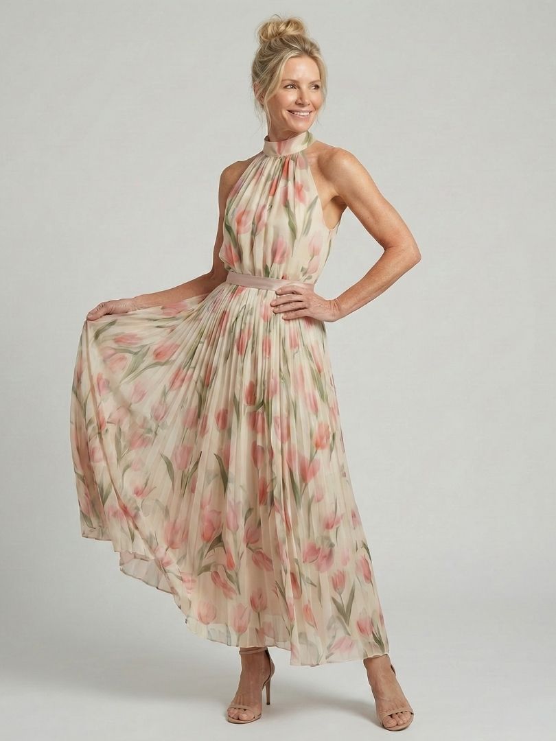 Sabina | Halter Neck Floral Midi Dress