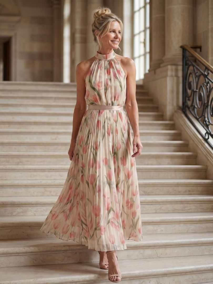 Sabina | Halter Neck Floral Midi Dress