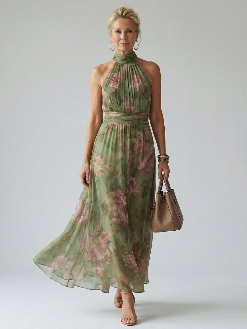 Ondine | Gathered Halter Midi Dress