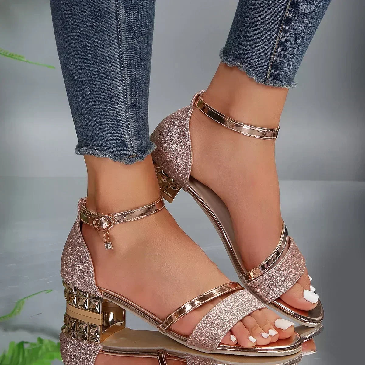 Helen | Low-Heel Shimmer Comfort Sandal