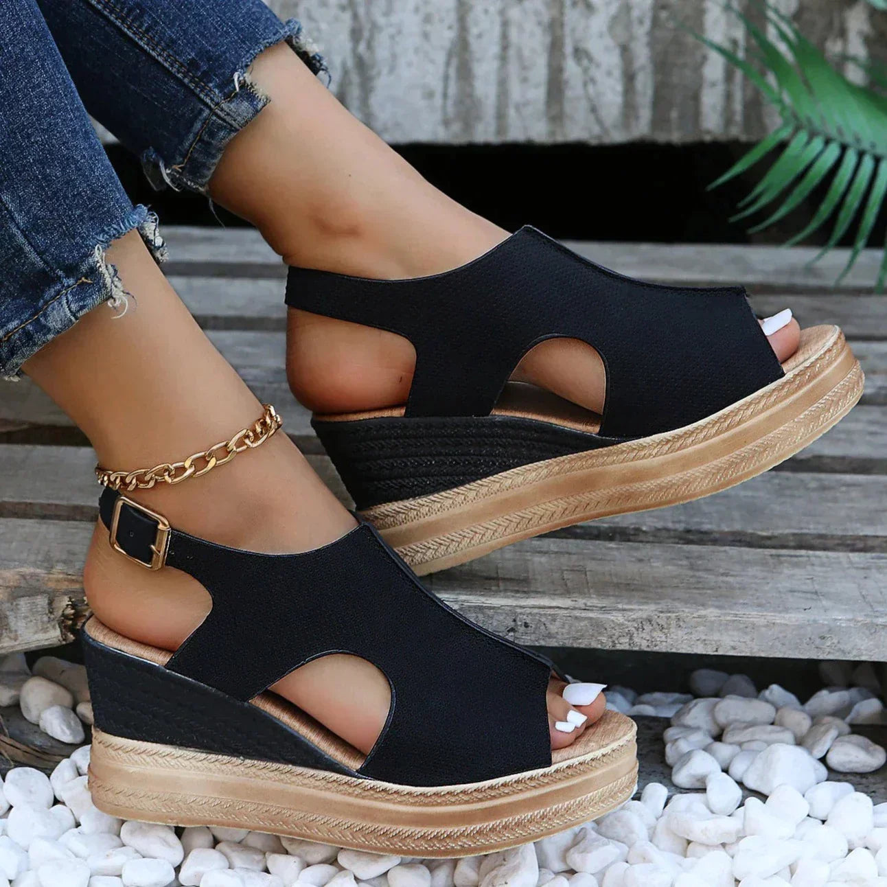 Carissa | Metallic Cut-Out Wedge Sandals