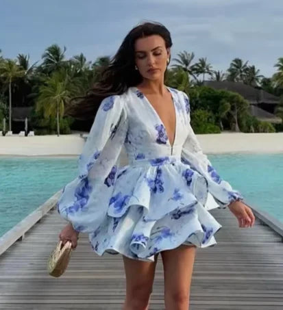Brenda | Elegant Flounce Dress Lantern Sleeves