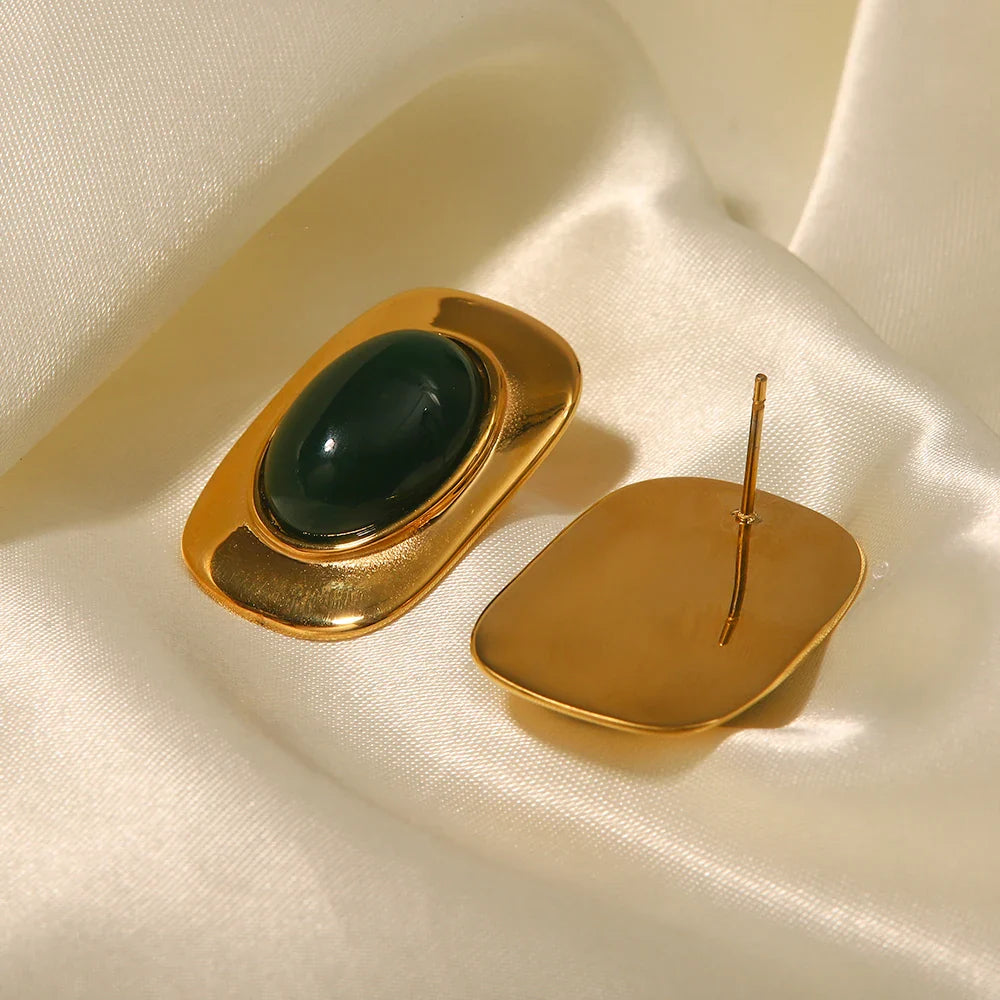Marissa | Gold Plated Green Opal Oval Earrings