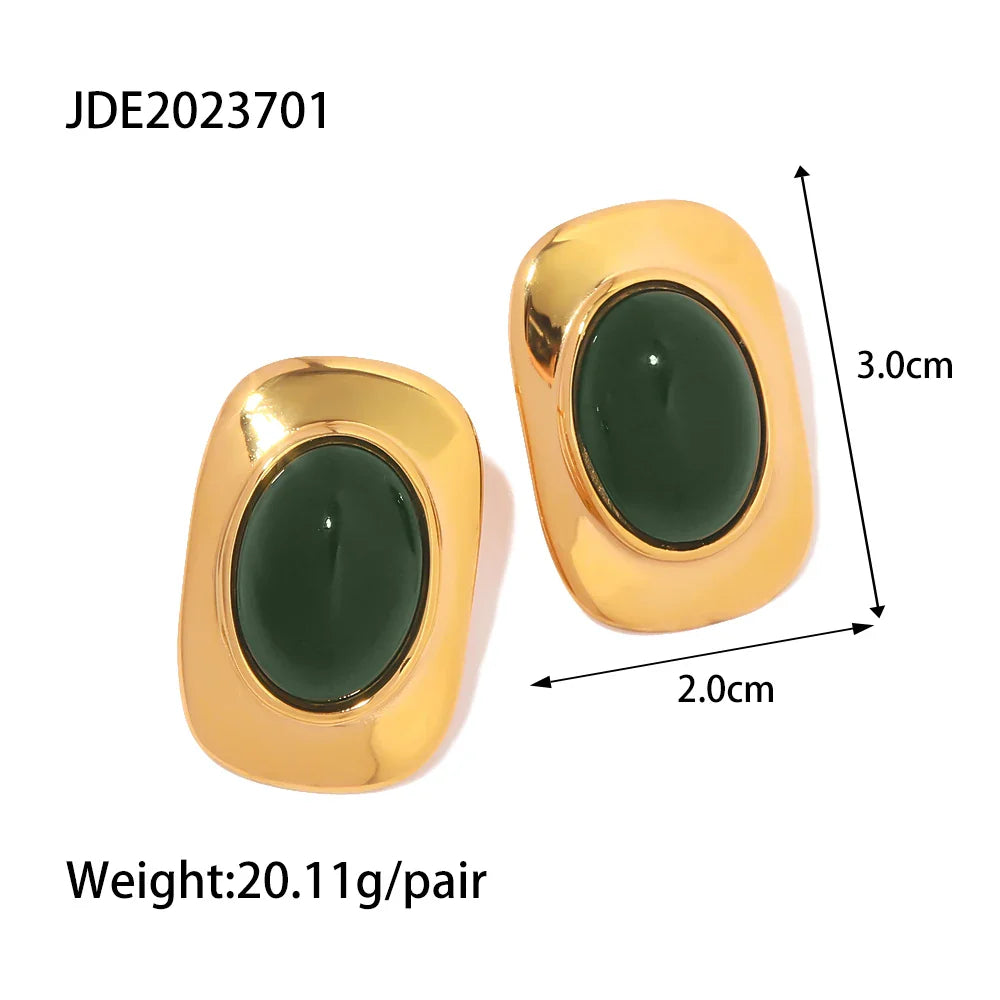 Marissa | Gold Plated Green Opal Oval Earrings
