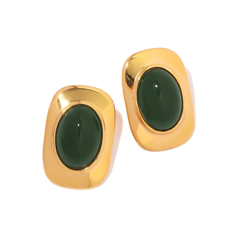 Marissa | Gold Plated Green Opal Oval Earrings