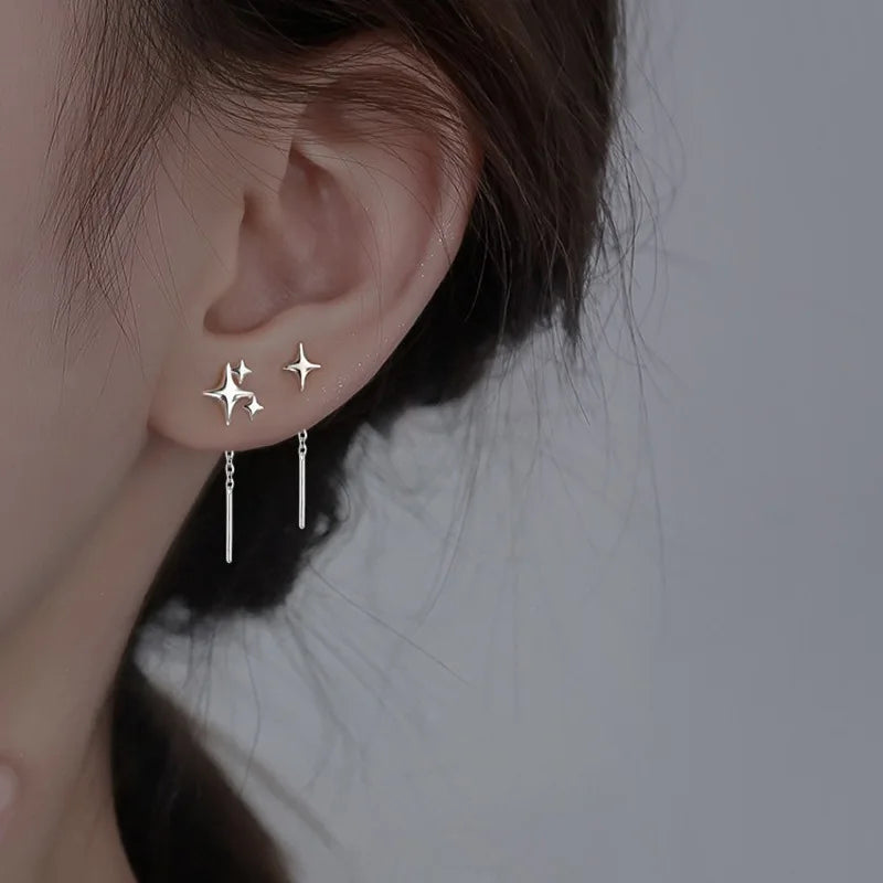 Reese | Sterling Silver Star Chain Earrings