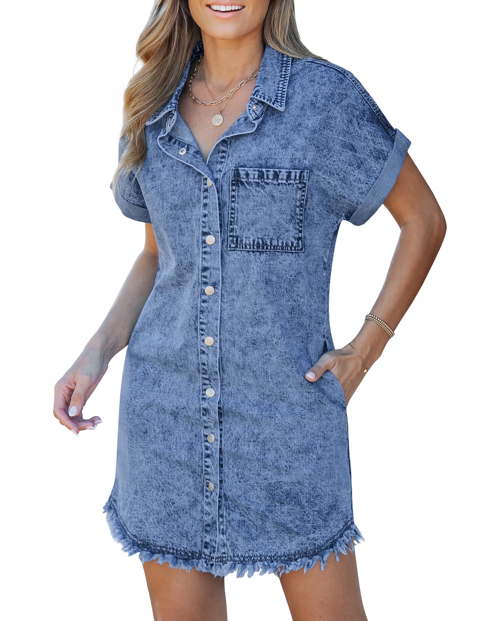 Cady | Frayed Hem Denim Shirt Dress