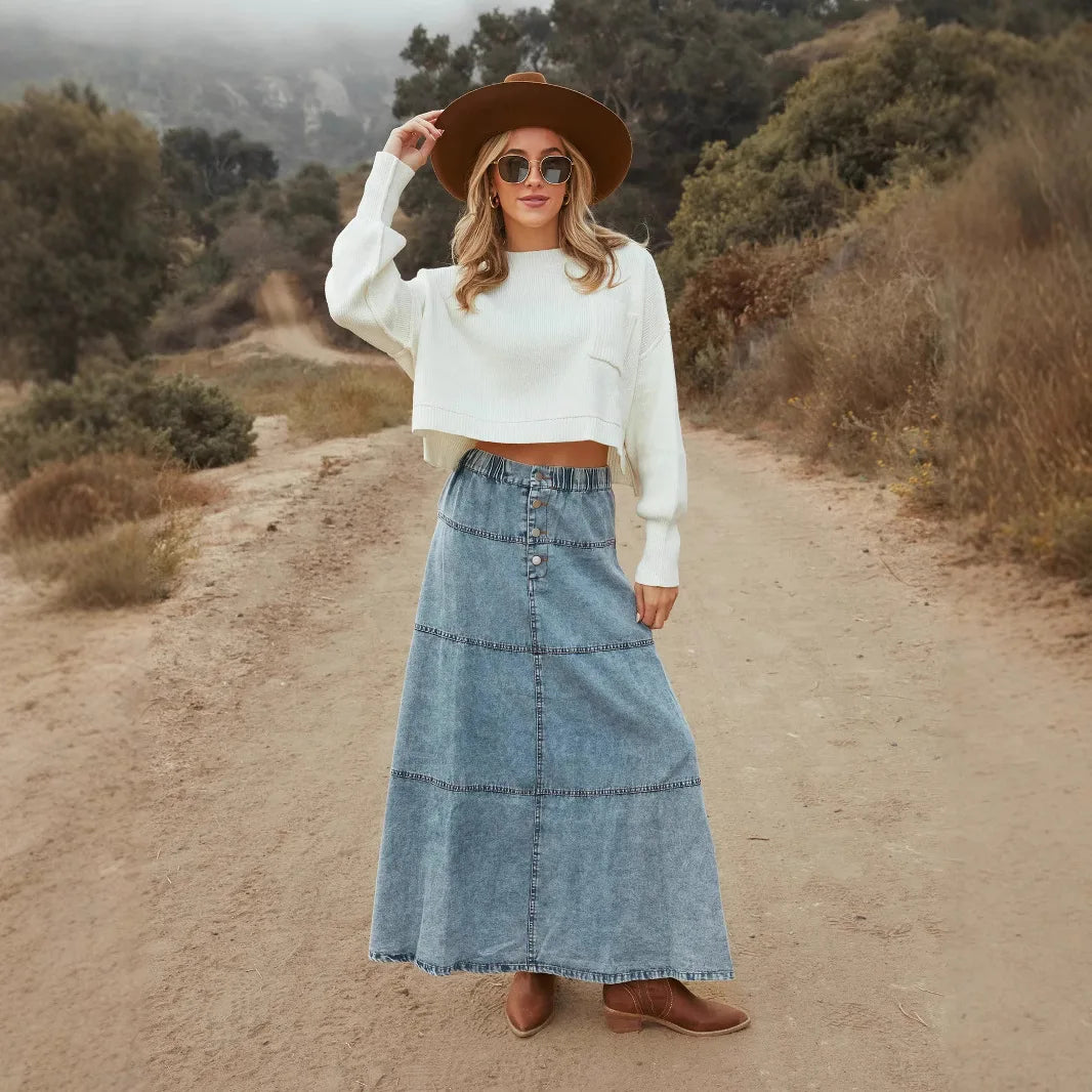 Edna | Vintage Stonewash Maxi Denim Skirt