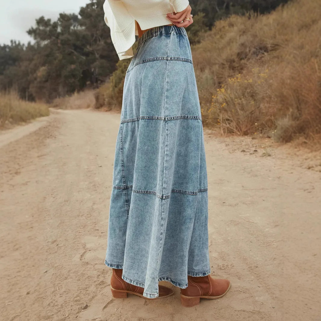 Edna | Vintage Stonewash Maxi Denim Skirt