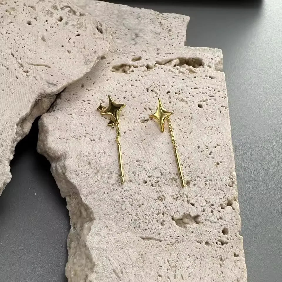 Reese | Sterling Silver Star Chain Earrings