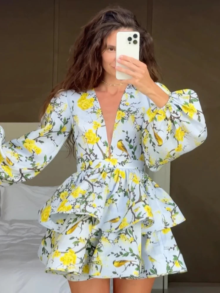 Brenda | Elegant Flounce Dress Lantern Sleeves