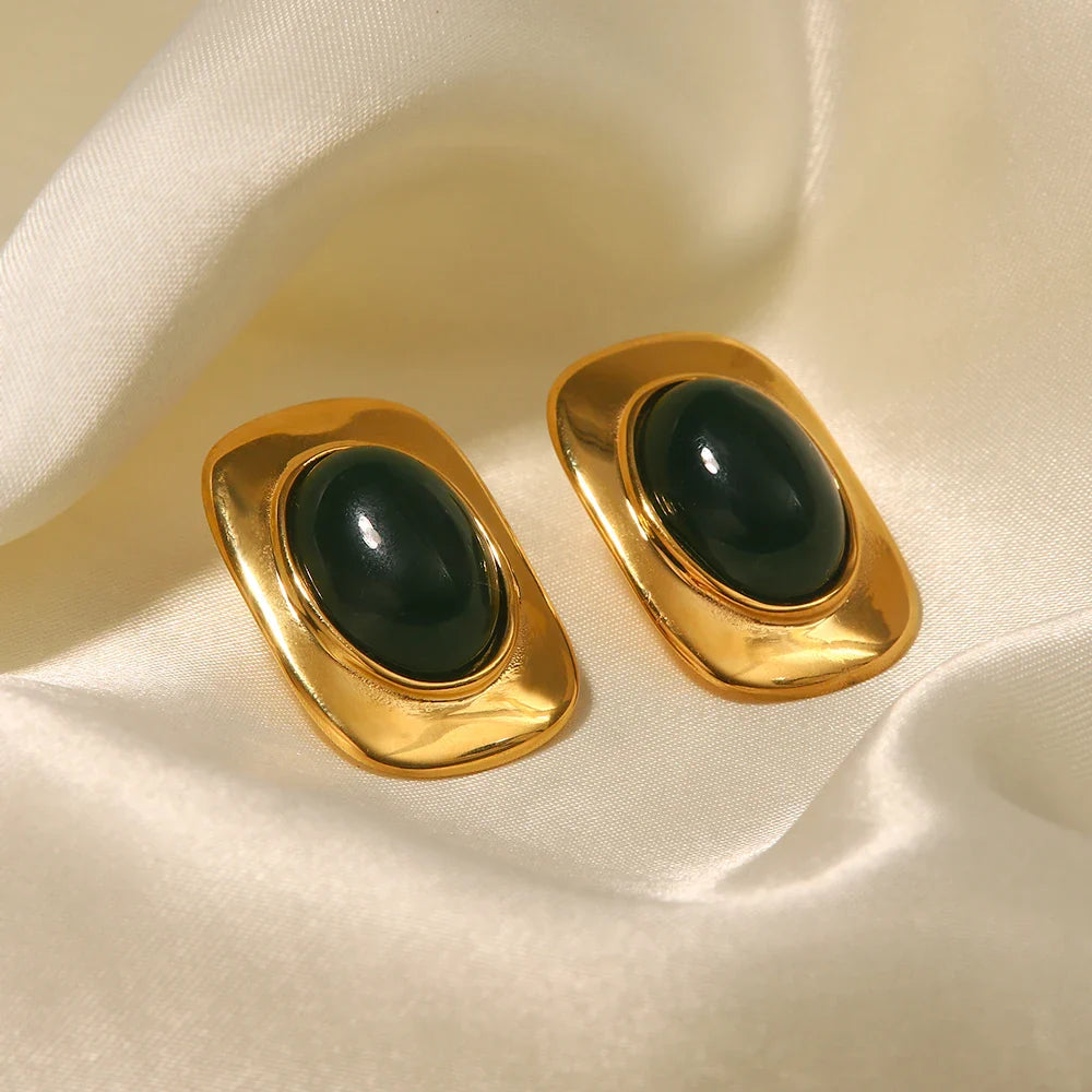Marissa | Gold Plated Green Opal Oval Earrings