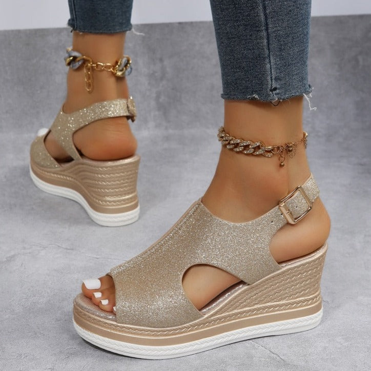 Carissa | Metallic Cut-Out Wedge Sandals