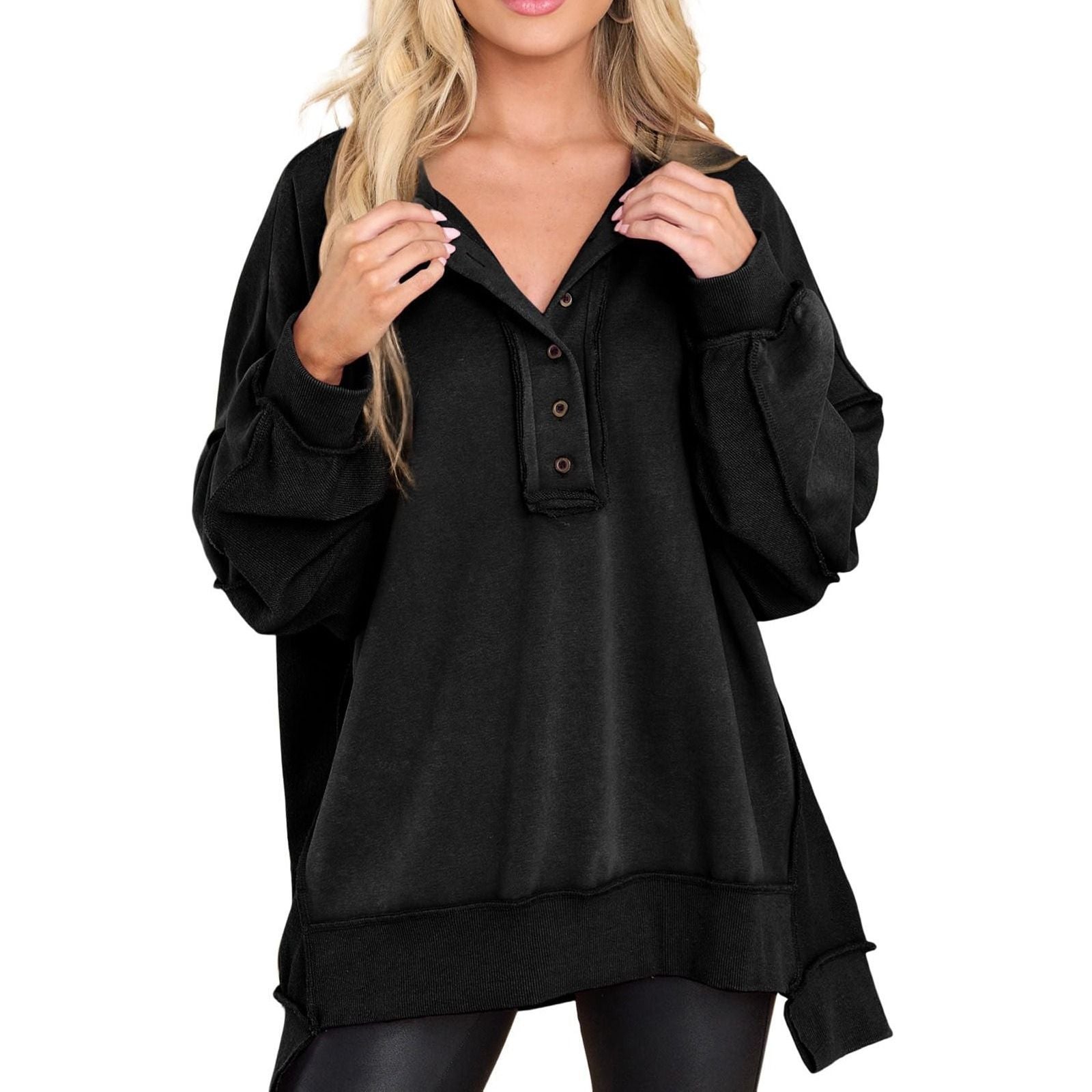 Leilani | Oversized Quarter-Button Sweatshirt