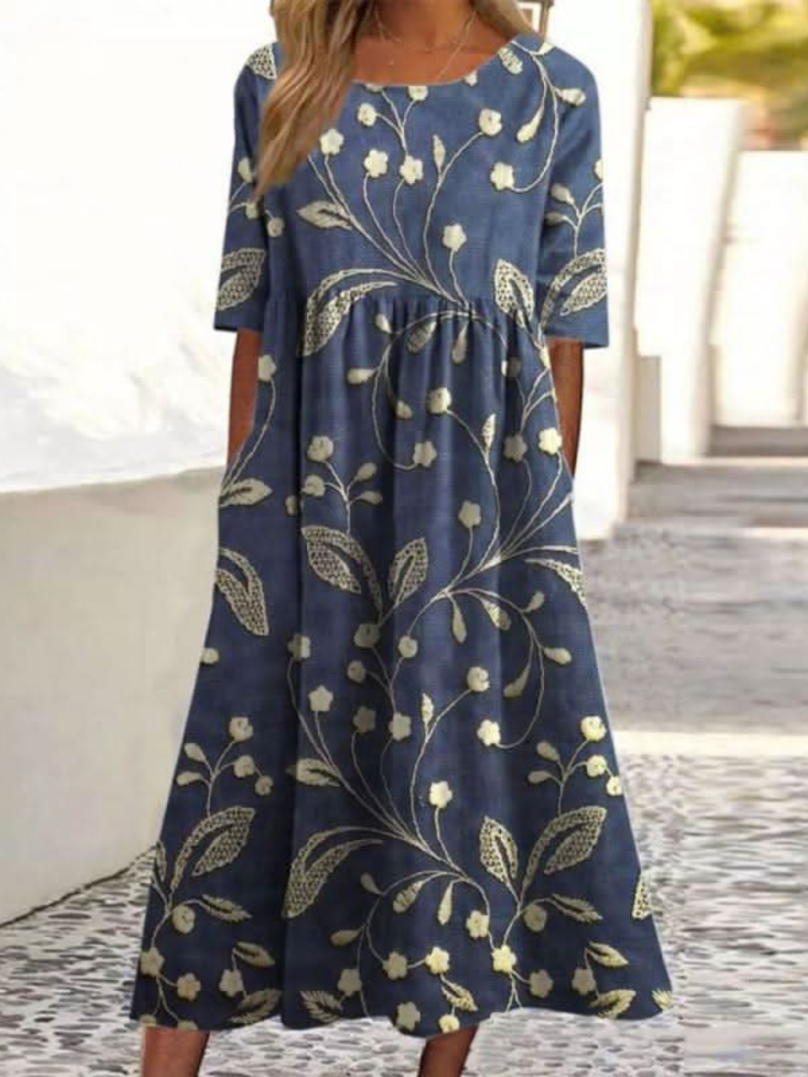 Selene | Embroidered Relaxed Midi Dress