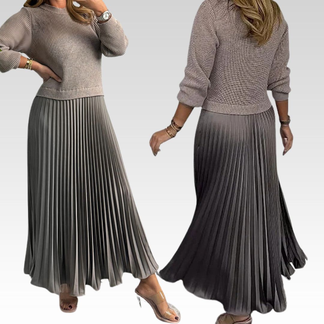 Pearl | Pleated Crew-Neck Midi Dress