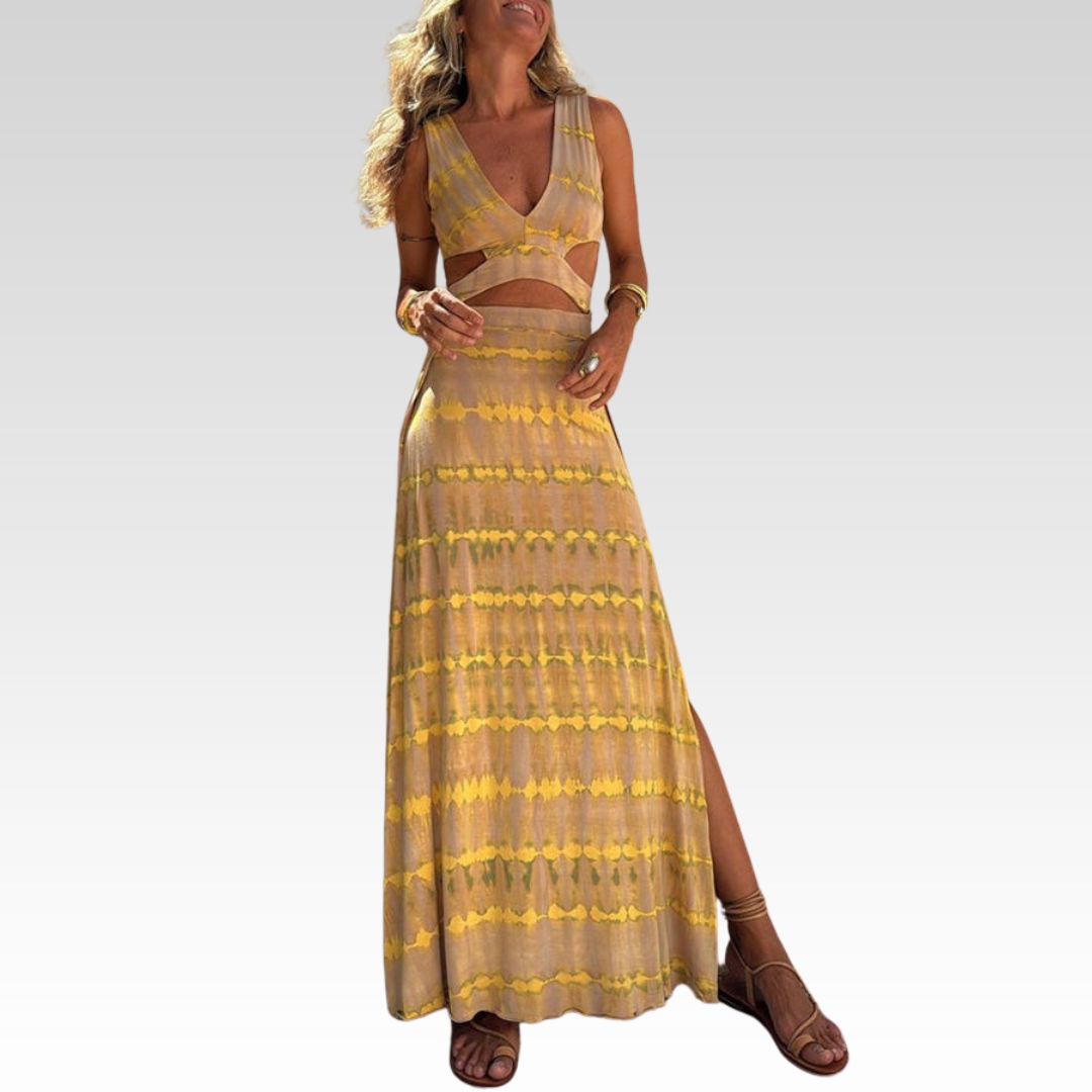 Dora | Printed Cutout Stretch Slit Dress